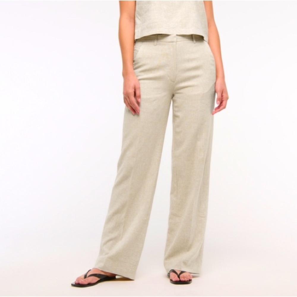 NWT Abercrombie & Fitch ultra high rise Wide-Leg Linen-Blend Pant oatmeal 18L/34
